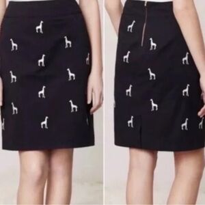 Anthropologie Leifnotes Giraffe Embroidered Black Pencil Skirt | Size 0